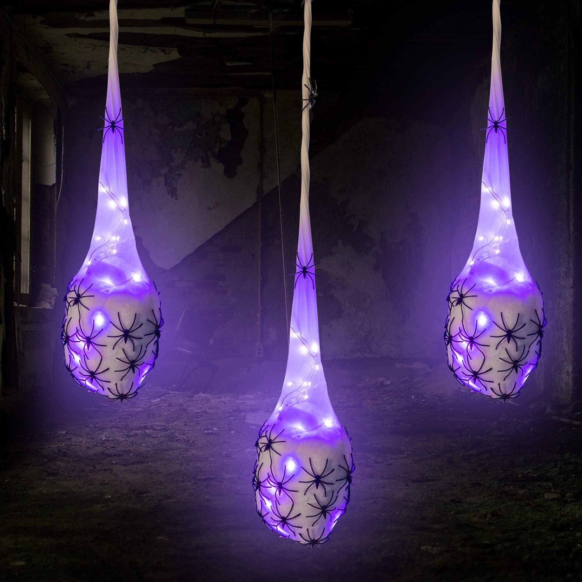 FUNPENY 3.2FT Halloween Decoration Hanging Light Up Spider Egg Sacs 3 Packs, Gift for Halloween Party Favors Games, Sacks Props
